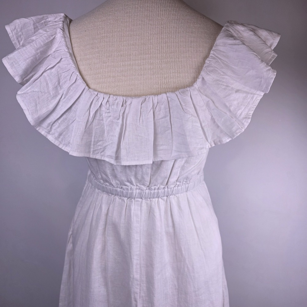 Hope & Henry Women's 2 White Linen Ruffle Dress Organic Cotton Lined Boho NWT - Picture 4 of 10